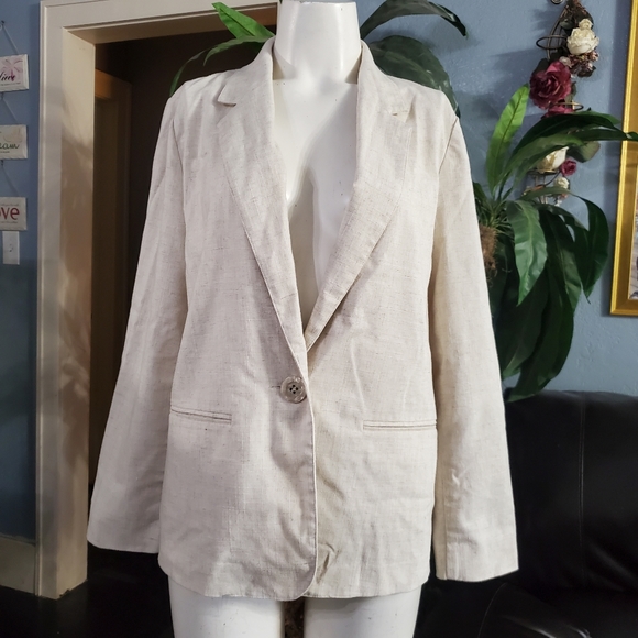 Briggs One Closure Linen Blend Beige Blazer Size Small - Picture 9 of 9